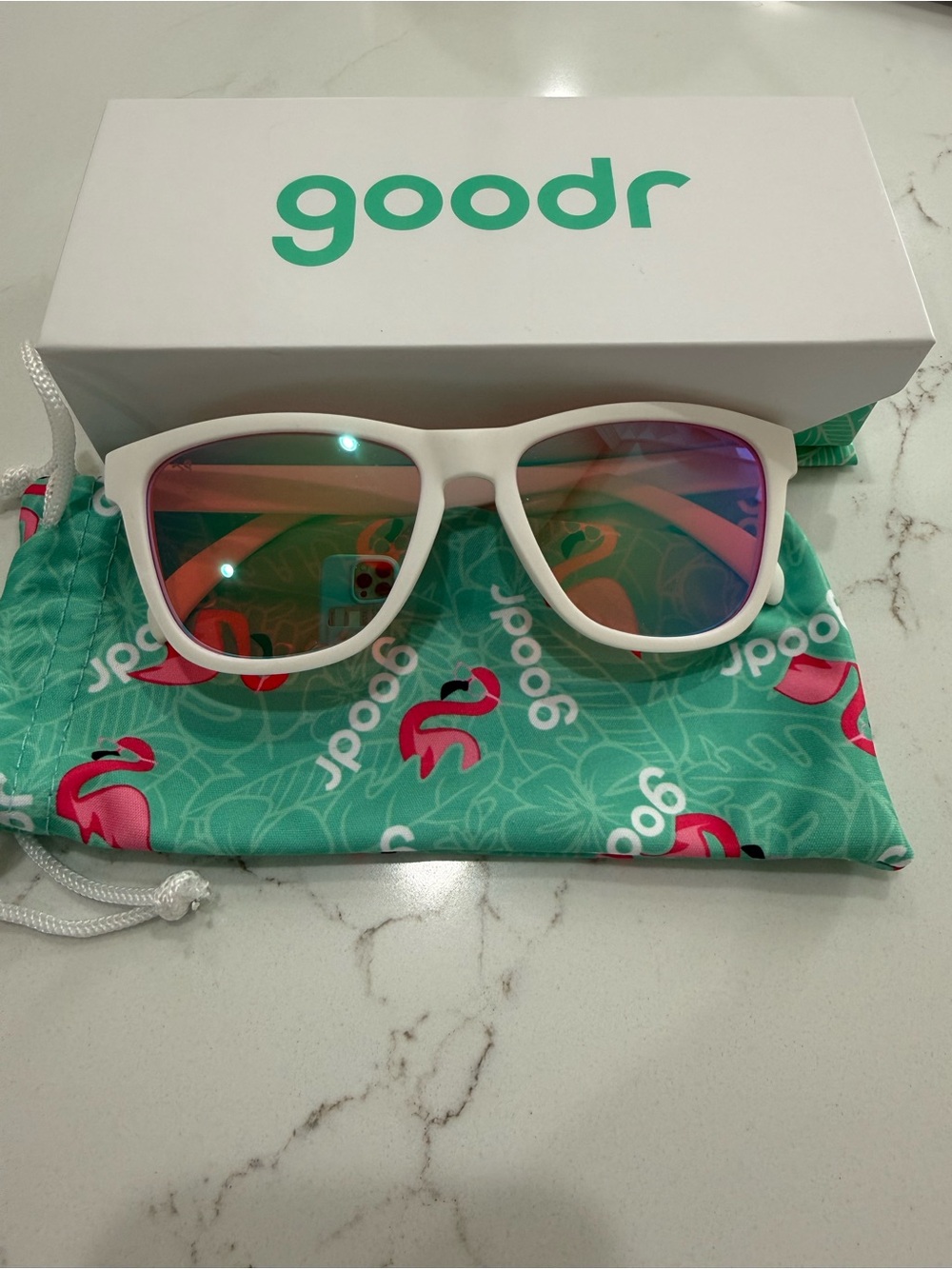 goodr White Frame Sunglasses with Pink Mirrored Lenses
